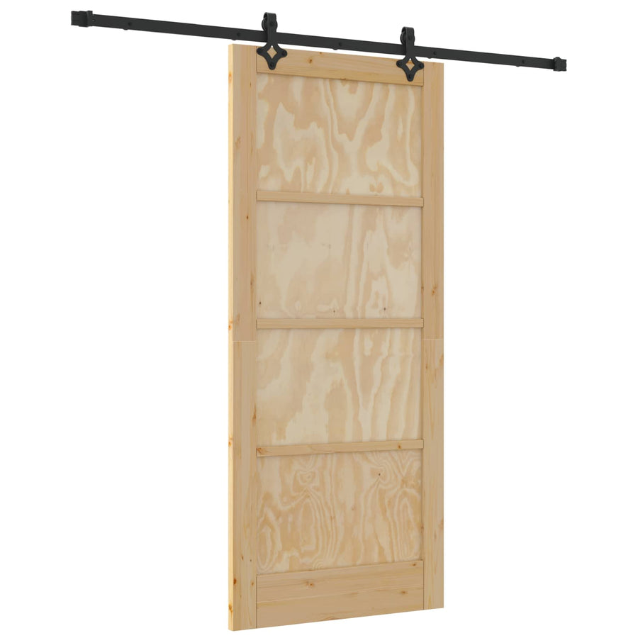 Schuifdeur Naturel en Zwart 86 x 198,5 cm Massief grenenhout