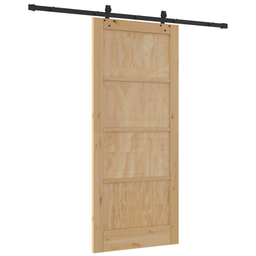 Schuifdeur Naturel en Zwart 86 x 198,5 cm Massief grenenhout