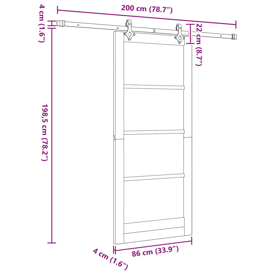 Schuifdeur Naturel en Zwart 86 x 198,5 cm Massief grenenhout