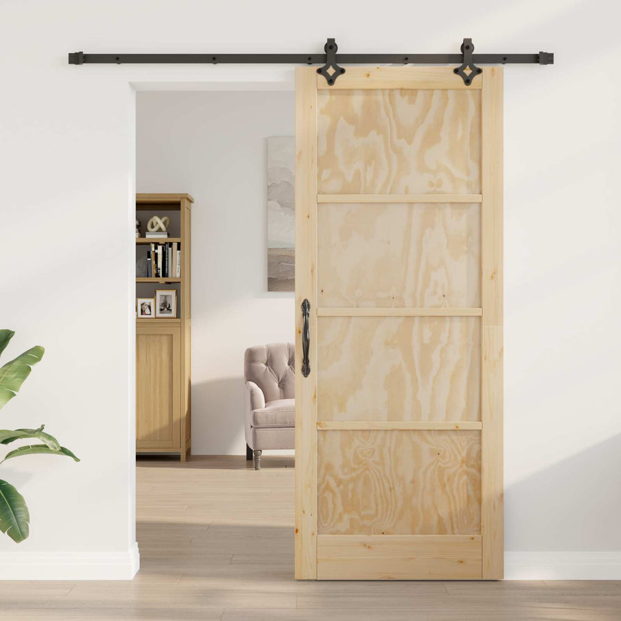 Schuifdeur Naturel en Zwart 86 x 211 cm Massief grenenhout