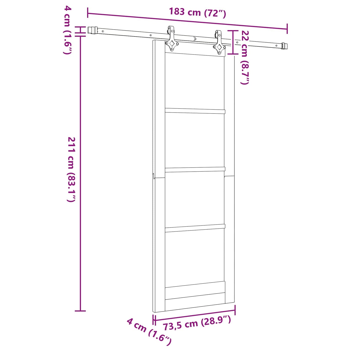 Schuifdeur Natuurlijk en Wit 73,5 x 211 cm Massief grenenhout