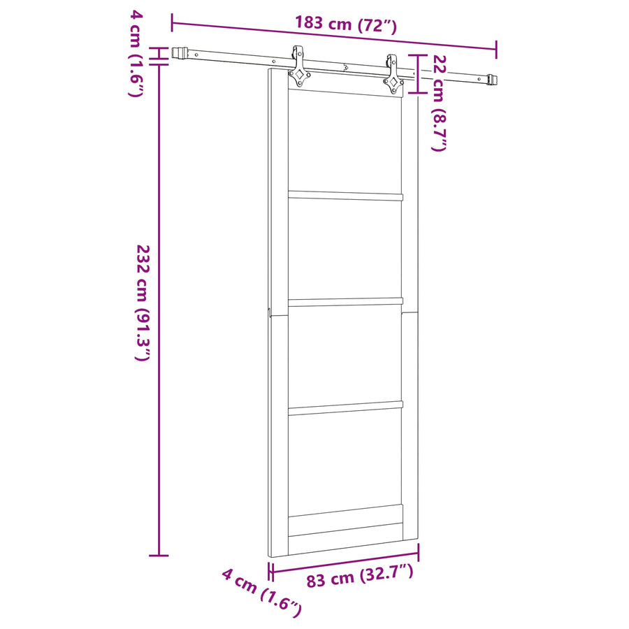 Schuifdeur Wit 83 x 232 cm Massief grenenhout