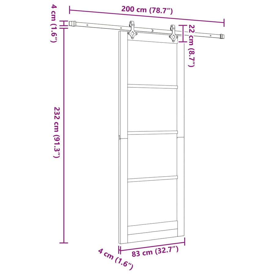 Schuifdeur Wit 83 x 232 cm Massief grenenhout
