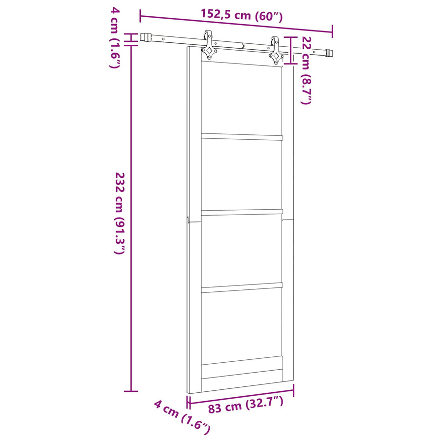 Schuifdeur ORKDAL Wit 83 x 232 cm Massief grenenhout