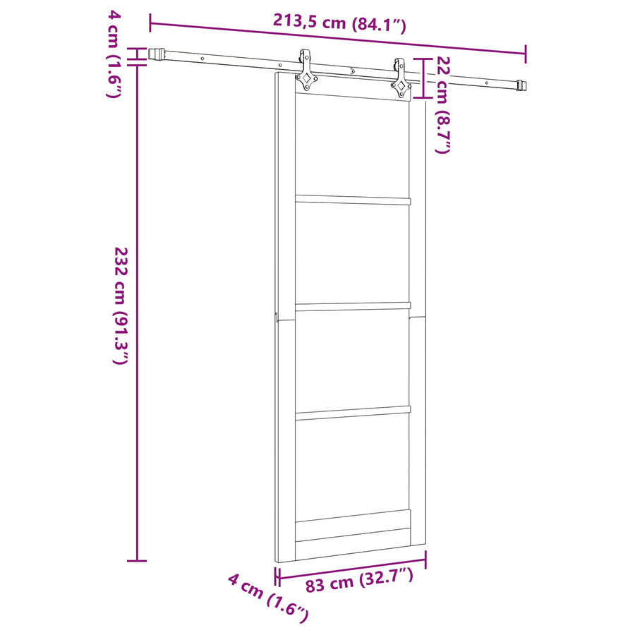 Schuifdeur ORKDAL Wit 83 x 232 cm Massief grenenhout