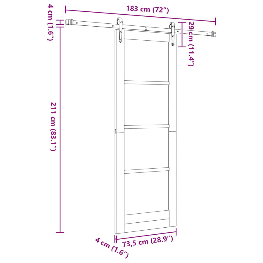 Schuifdeur ORKDAL Naturel en Zwart 73,5 x 211 cm