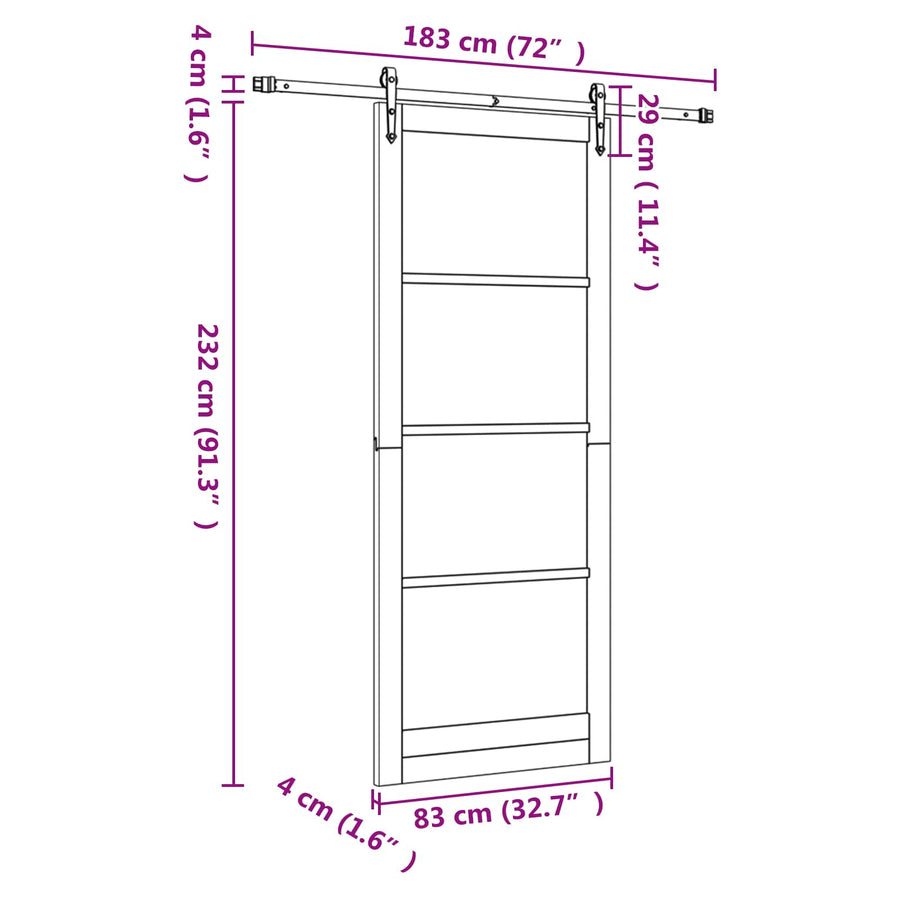 Schuifdeur ORKDAL Wit en zwart 83 x 232 cm Massief grenenhout
