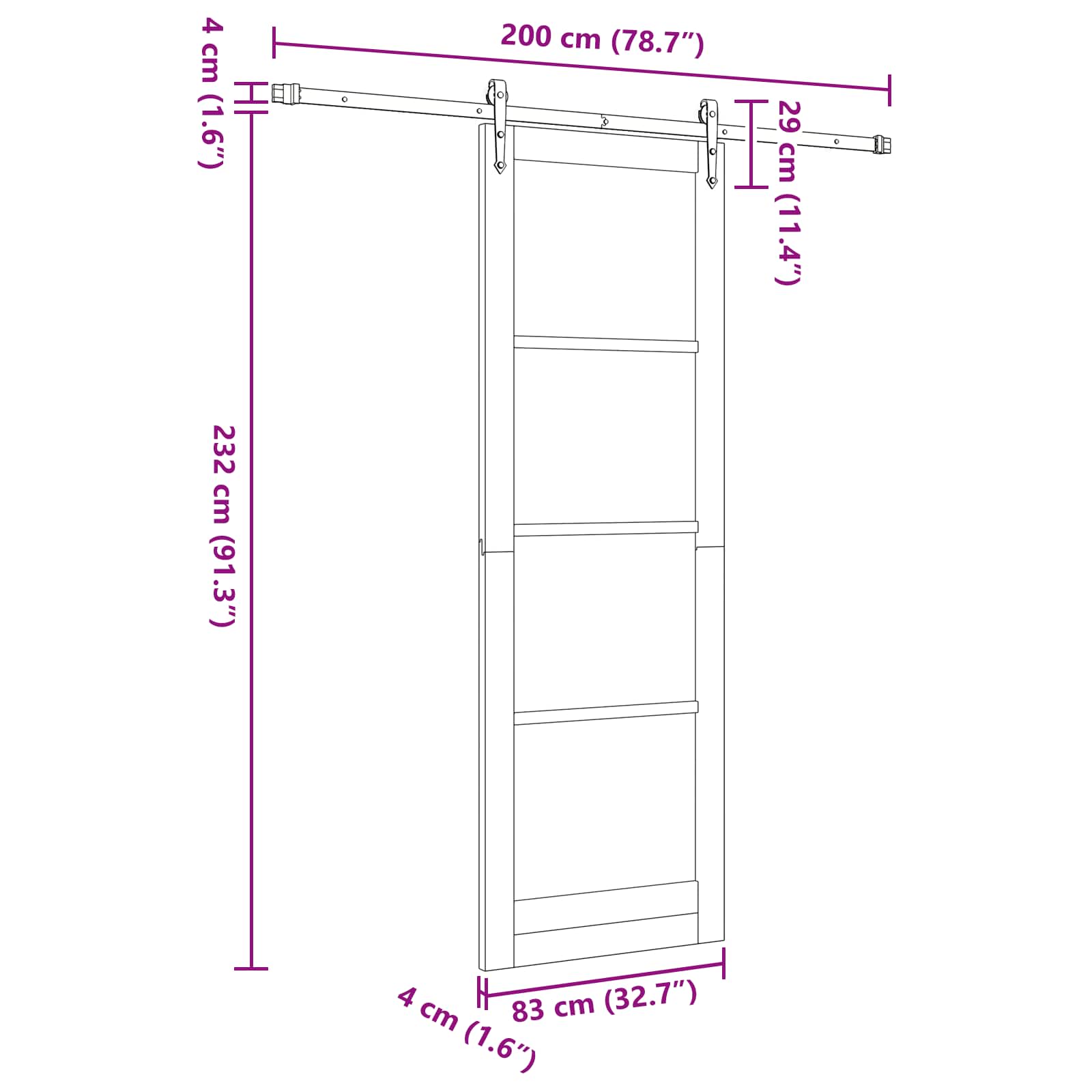 Schuifdeur ORKDAL Wit en zwart 83 x 232 cm Massief grenenhout