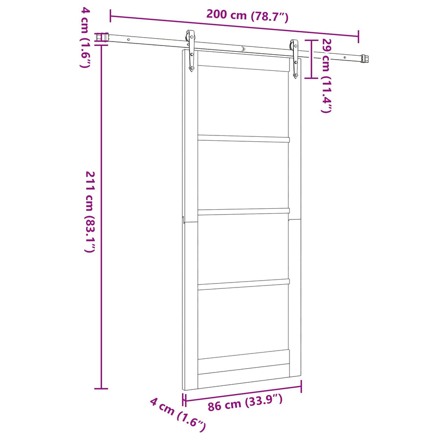 Schuifdeur ORKDAL Naturel en Zwart 86 x 211 cm