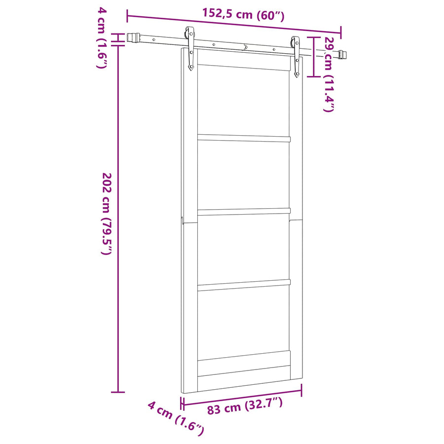 Schuifdeur ORKDAL Wit 83 x 202 cm Massief grenenhout