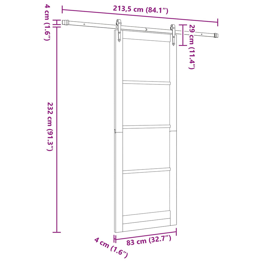 Schuifdeur ORKDAL Wit 83 x 232 cm Massief grenenhout
