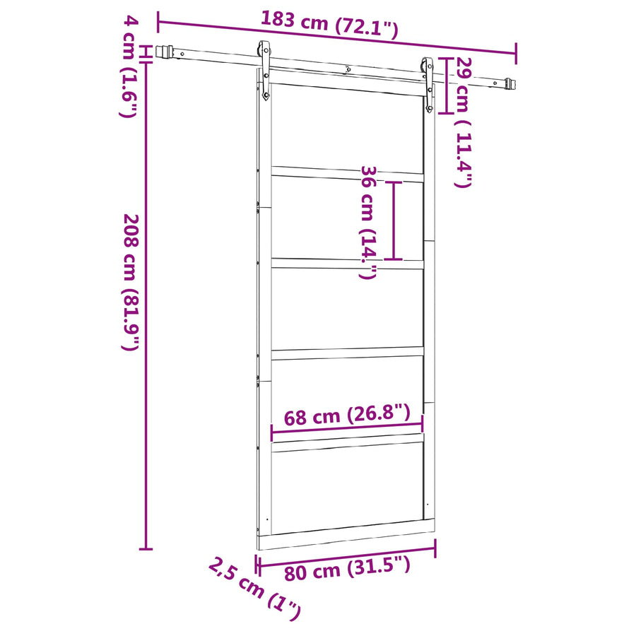 Schuifdeur Naturel 80 x 208 cm Massief grenenhout