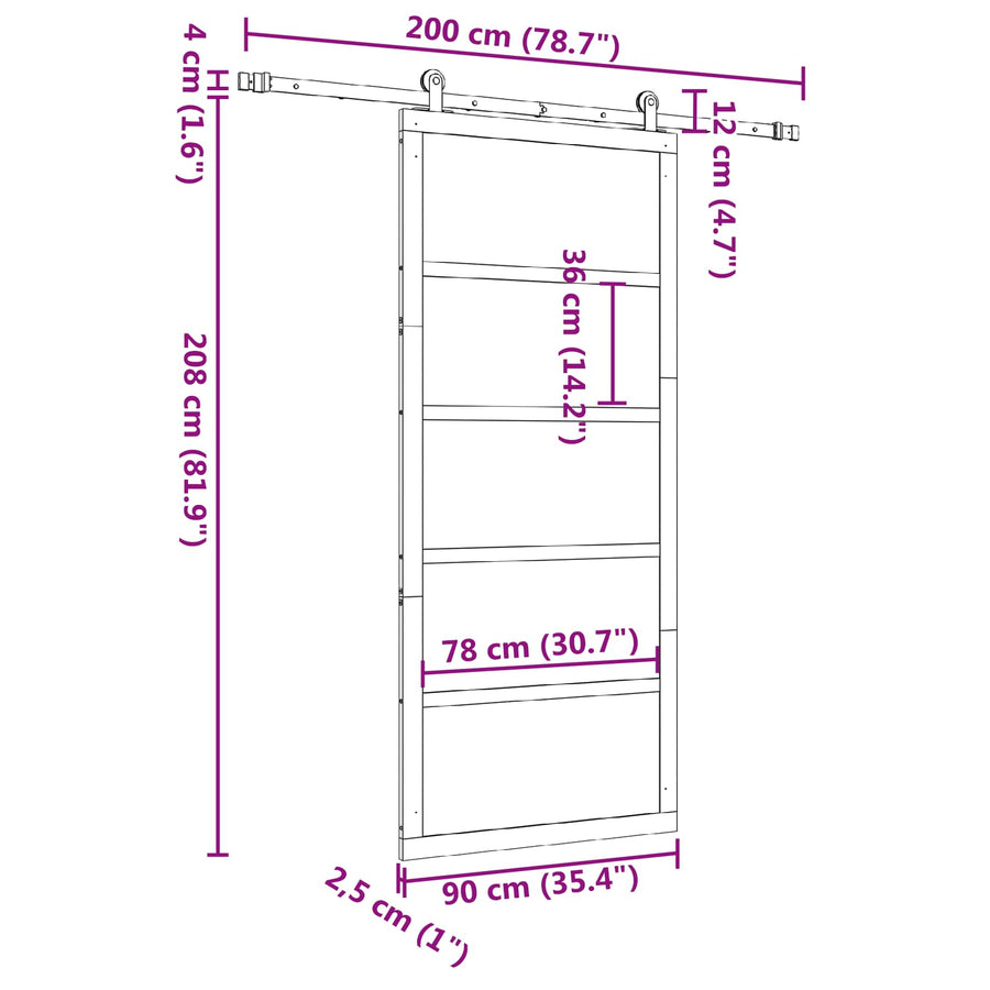 Schuifdeur Naturel 90 x 208 cm Massief grenenhout