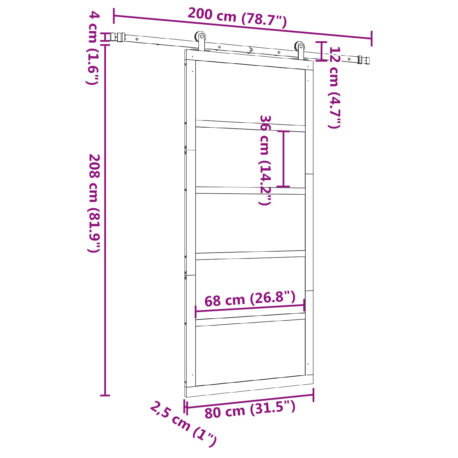 Schuifdeur Naturel 80 x 208 cm Massief grenenhout