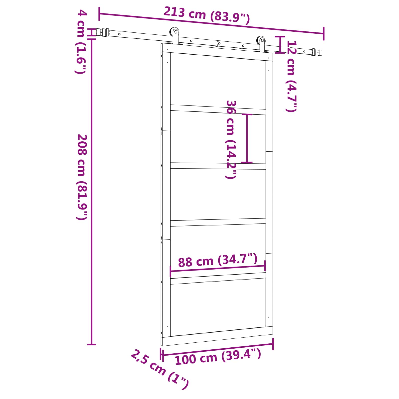 Schuifdeur Naturel 100 x 208 cm Massief grenenhout