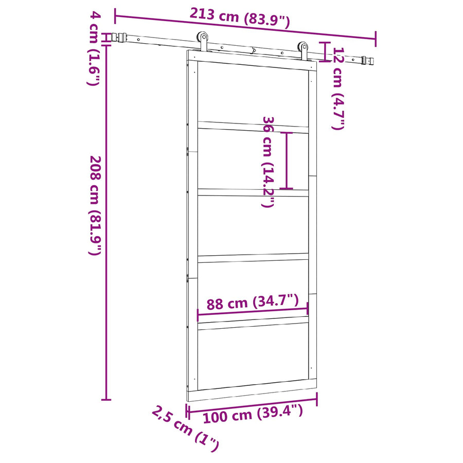 Schuifdeur Naturel 100 x 208 cm Massief grenenhout