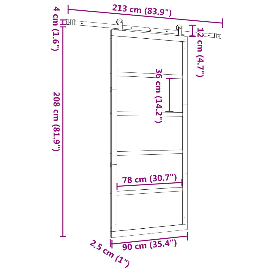 Schuifdeur Naturel 90 x 208 cm Massief grenenhout
