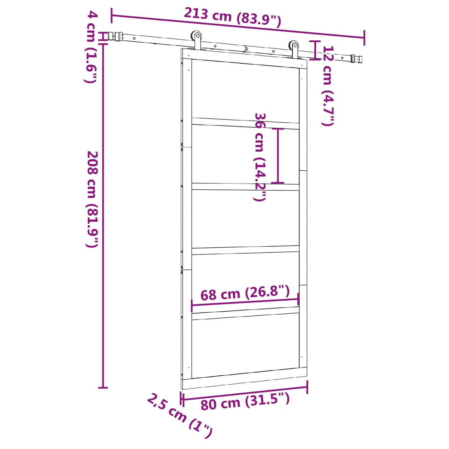 Schuifdeur Naturel 80 x 208 cm Massief grenenhout