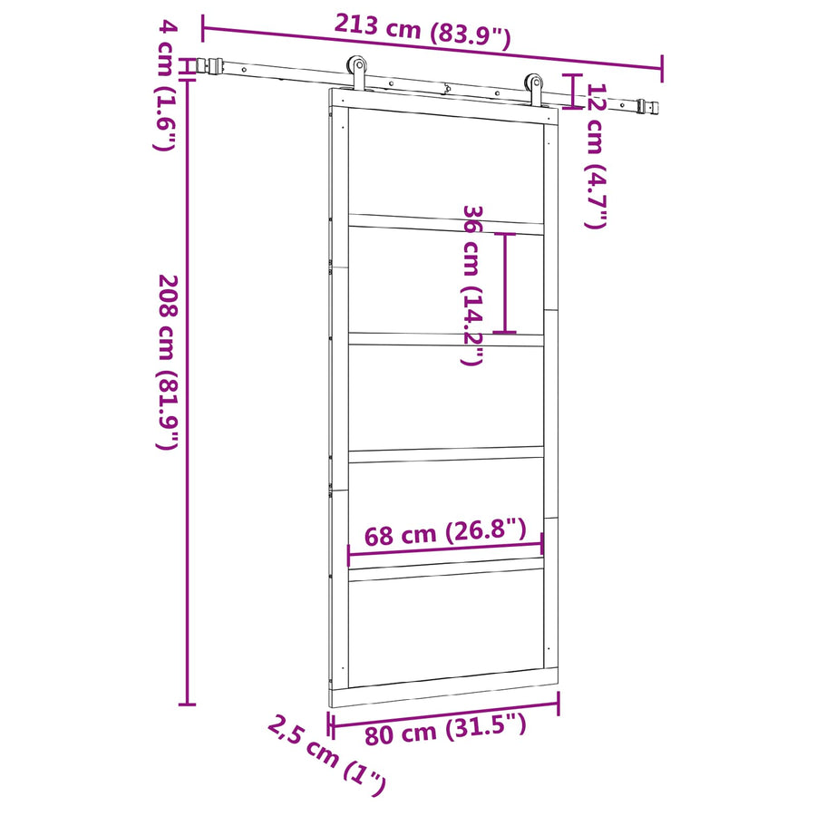 Schuifdeur Naturel 80 x 208 cm Massief grenenhout