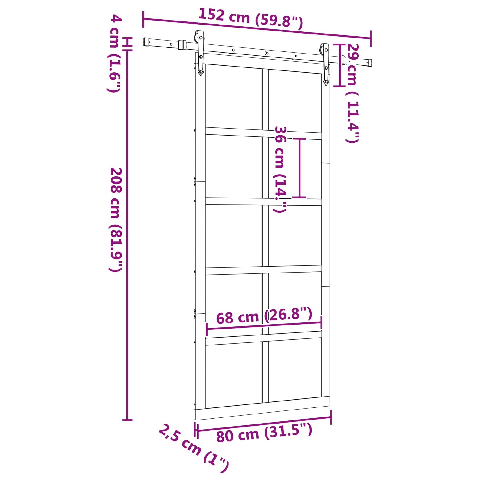 Schuifdeur Naturel 80 x 208 cm Massief grenenhout