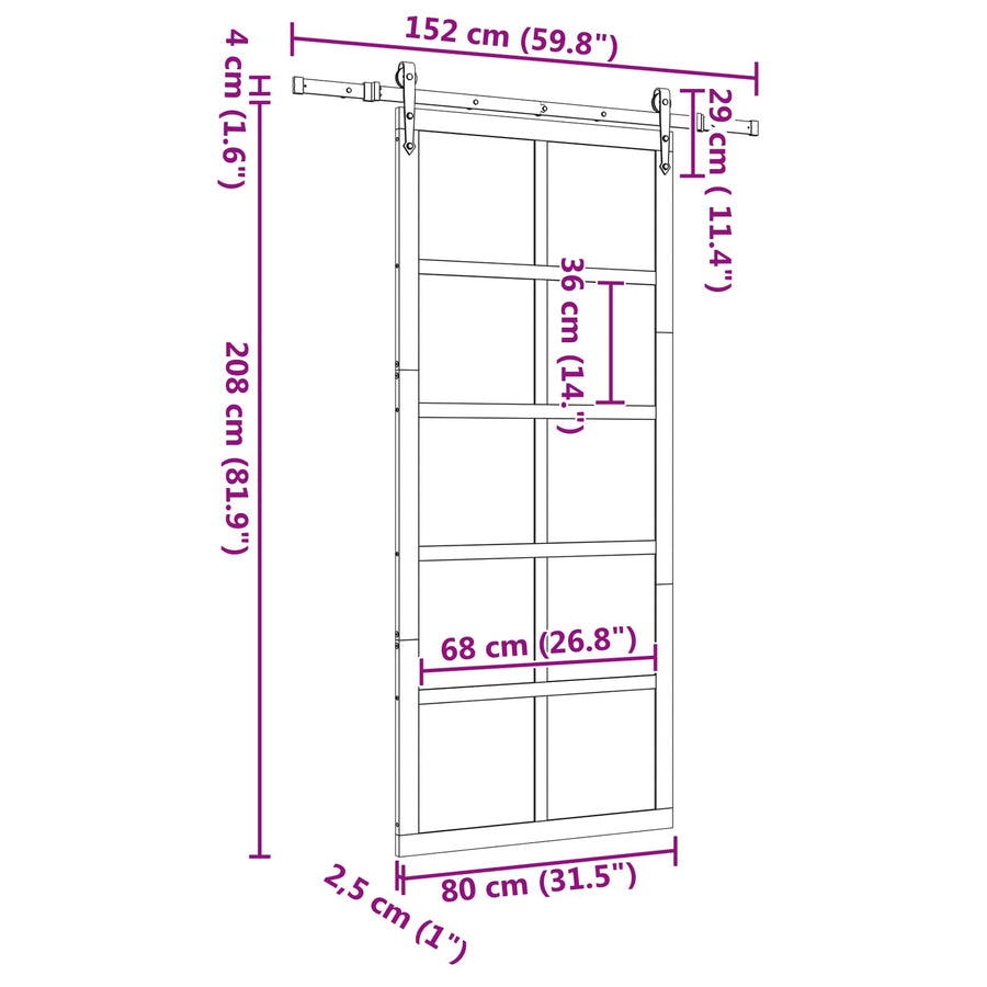 Schuifdeur Naturel 80 x 208 cm Massief grenenhout
