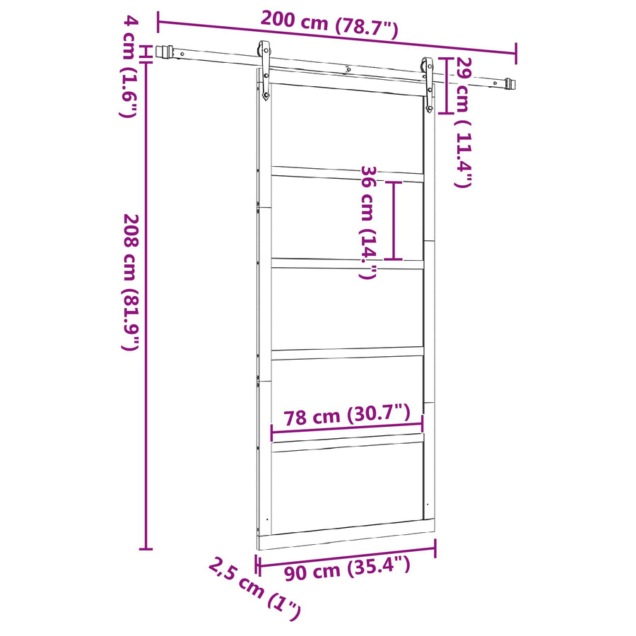 Schuifdeur Naturel 90 x 208 cm Massief grenenhout