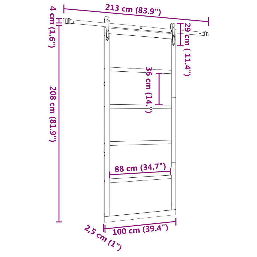 Schuifdeur Naturel 100 x 208 cm Massief grenenhout