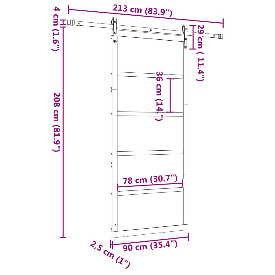 Schuifdeur Naturel 90 x 208 cm Massief grenenhout