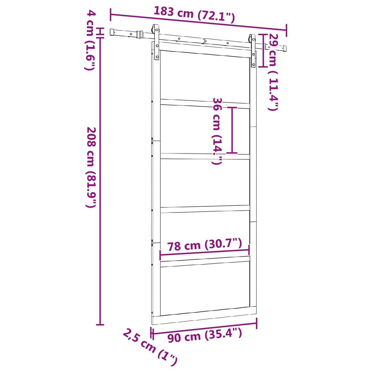 Schuifdeur Naturel 90 x 208 cm Massief grenenhout