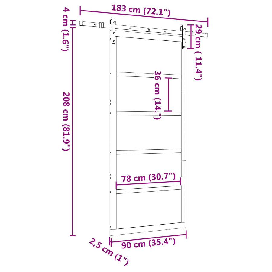 Schuifdeur Naturel 90 x 208 cm Massief grenenhout