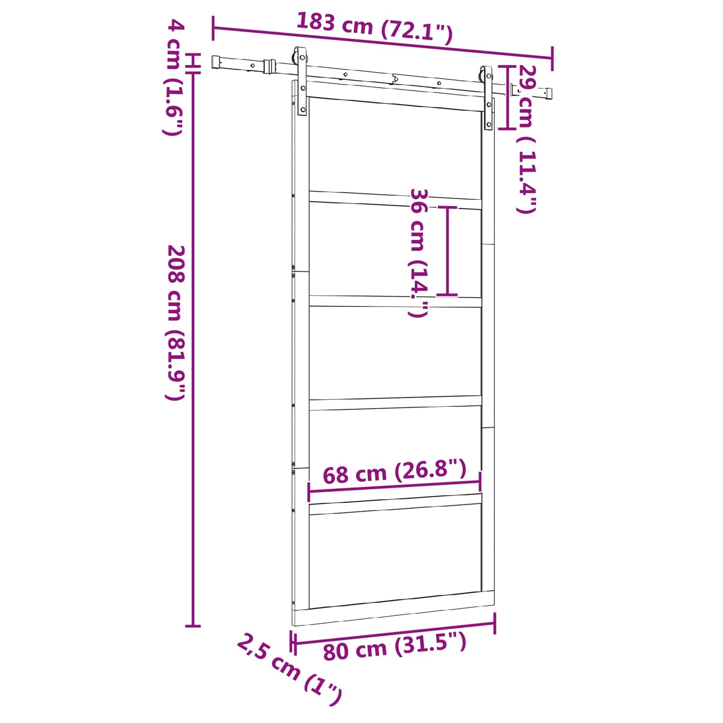 Schuifdeur Naturel 80 x 208 cm Massief grenenhout