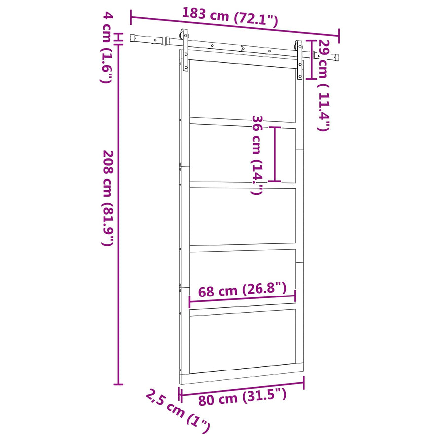 Schuifdeur Naturel 80 x 208 cm Massief grenenhout