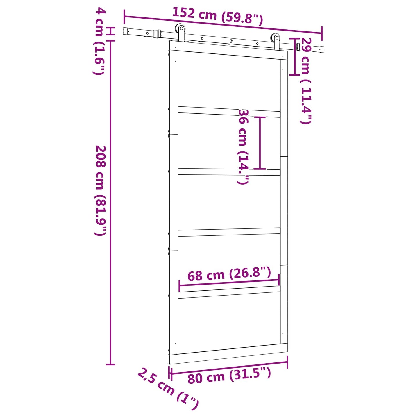 Schuifdeur Naturel 80 x 208 cm Massief grenenhout