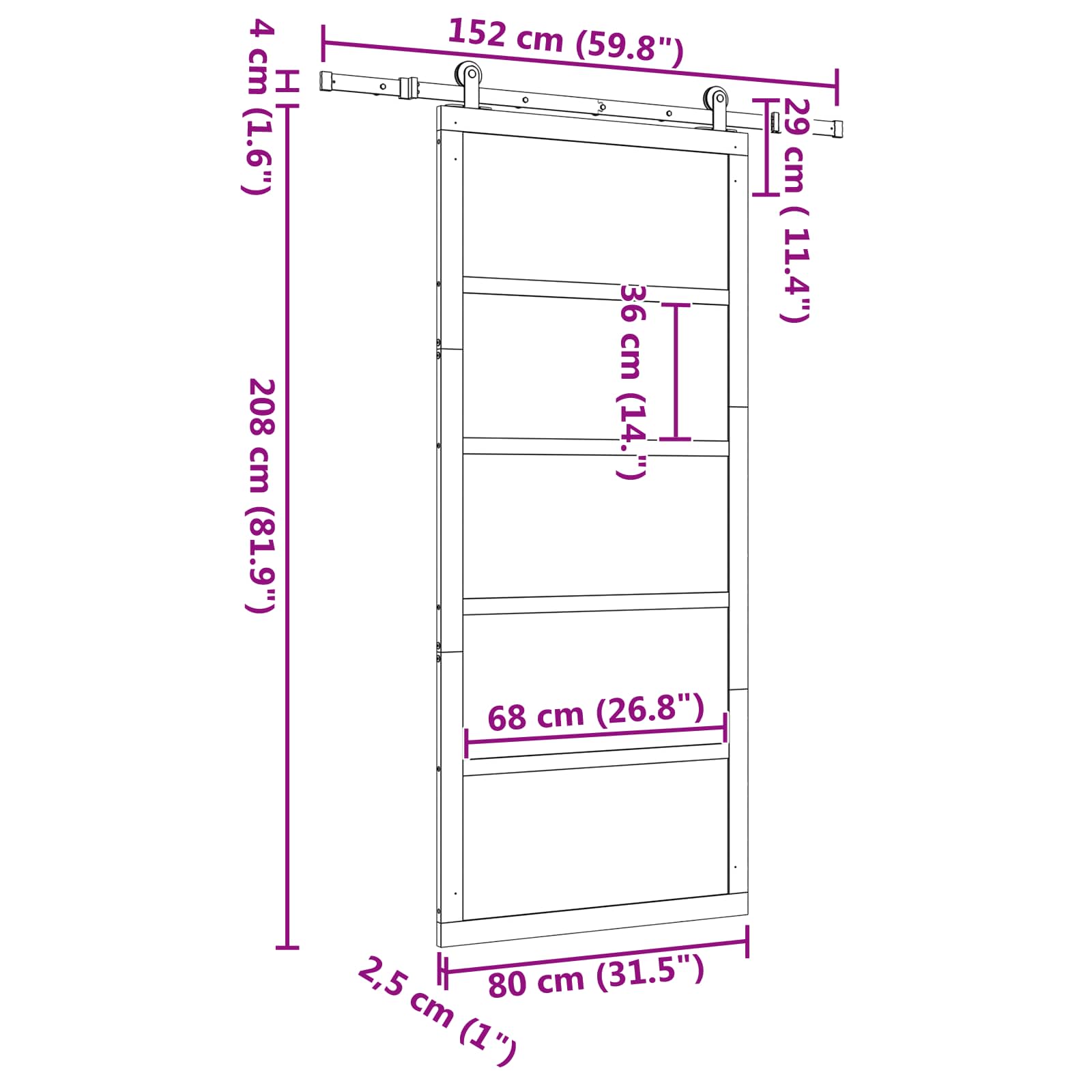 Schuifdeur Naturel 80 x 208 cm Massief grenenhout