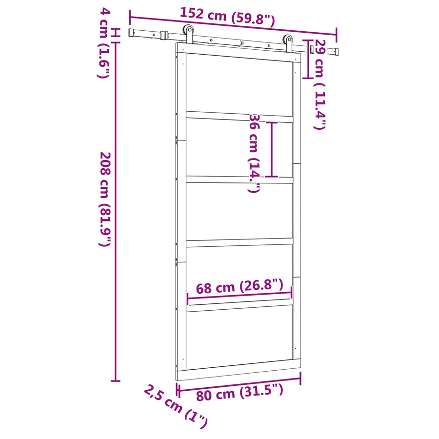 Schuifdeur Naturel 80 x 208 cm Massief grenenhout