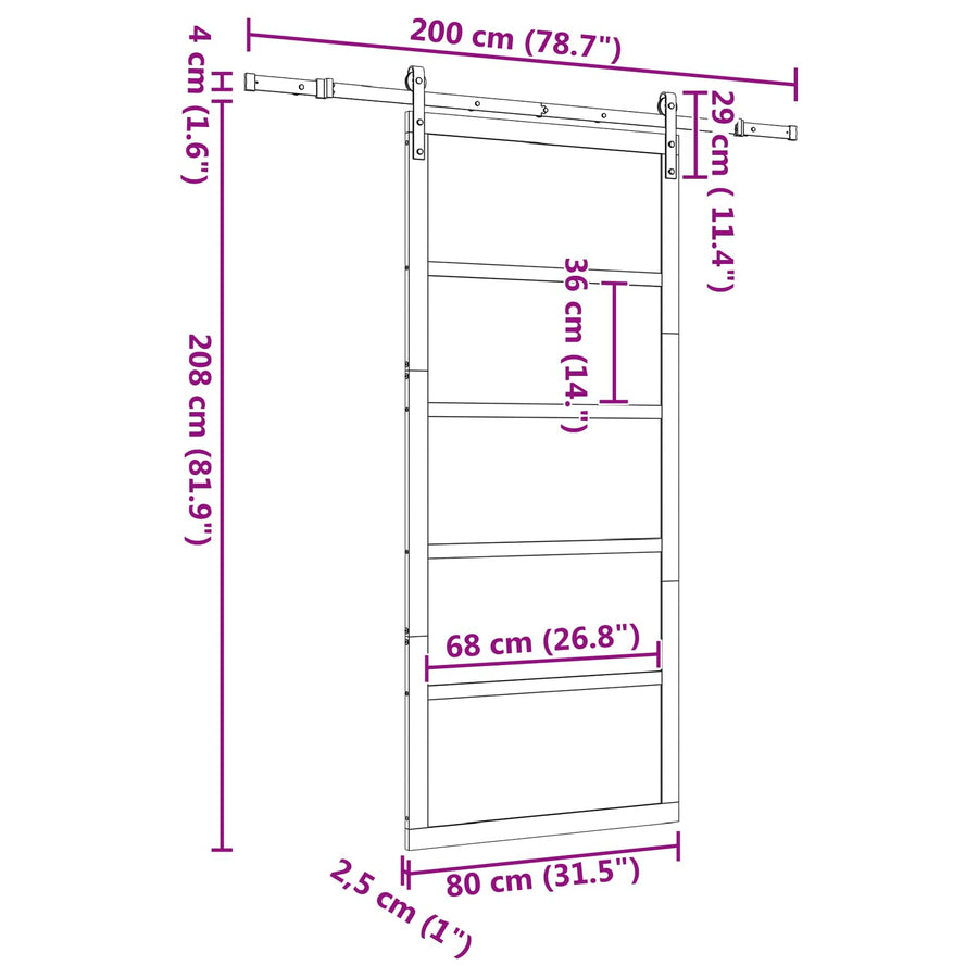 Schuifdeur Naturel 80 x 208 cm Massief grenenhout
