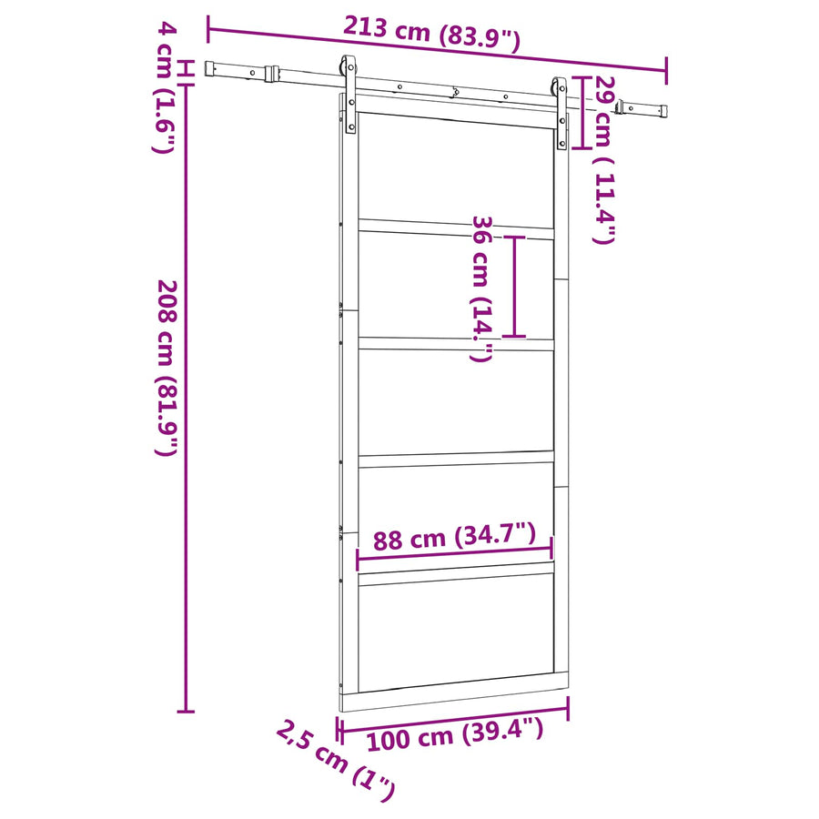 Schuifdeur Naturel 100 x 208 cm Massief grenenhout