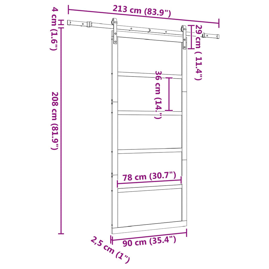 Schuifdeur Naturel 90 x 208 cm Massief grenenhout