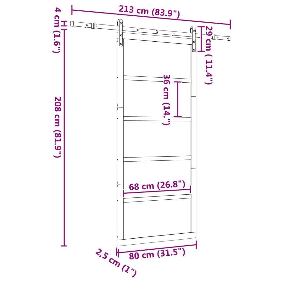 Schuifdeur Naturel 80 x 208 cm Massief grenenhout