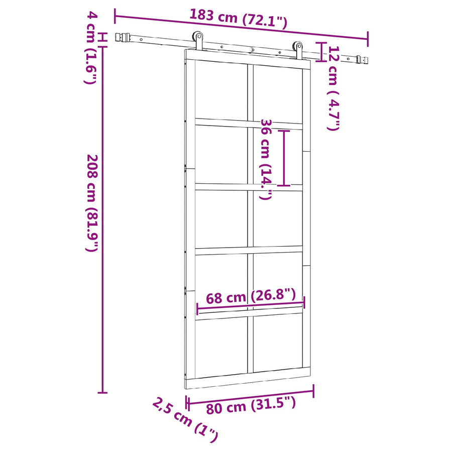 Schuifdeur Naturel 80 x 208 cm Massief grenenhout