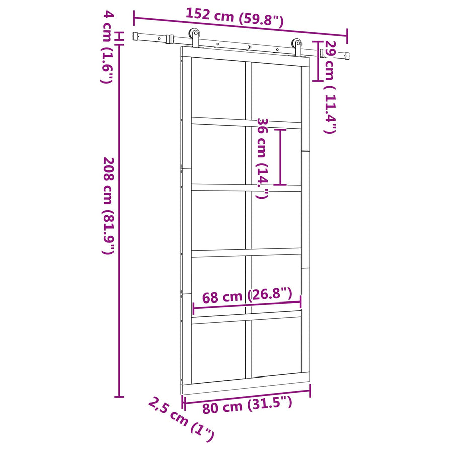 Schuifdeur Naturel 80 x 208 cm Massief grenenhout