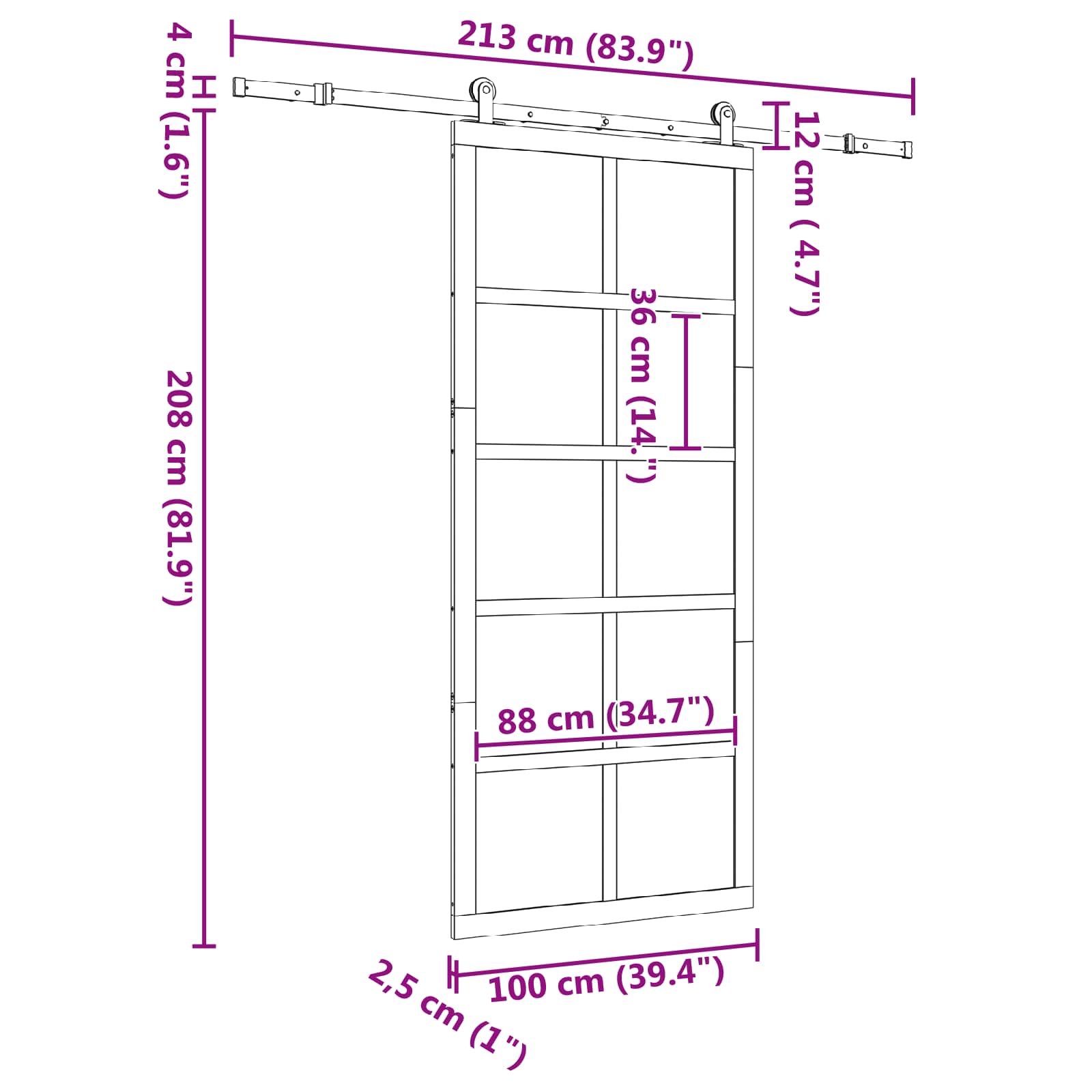 Schuifdeur Naturel 100 x 208 cm Massief grenenhout