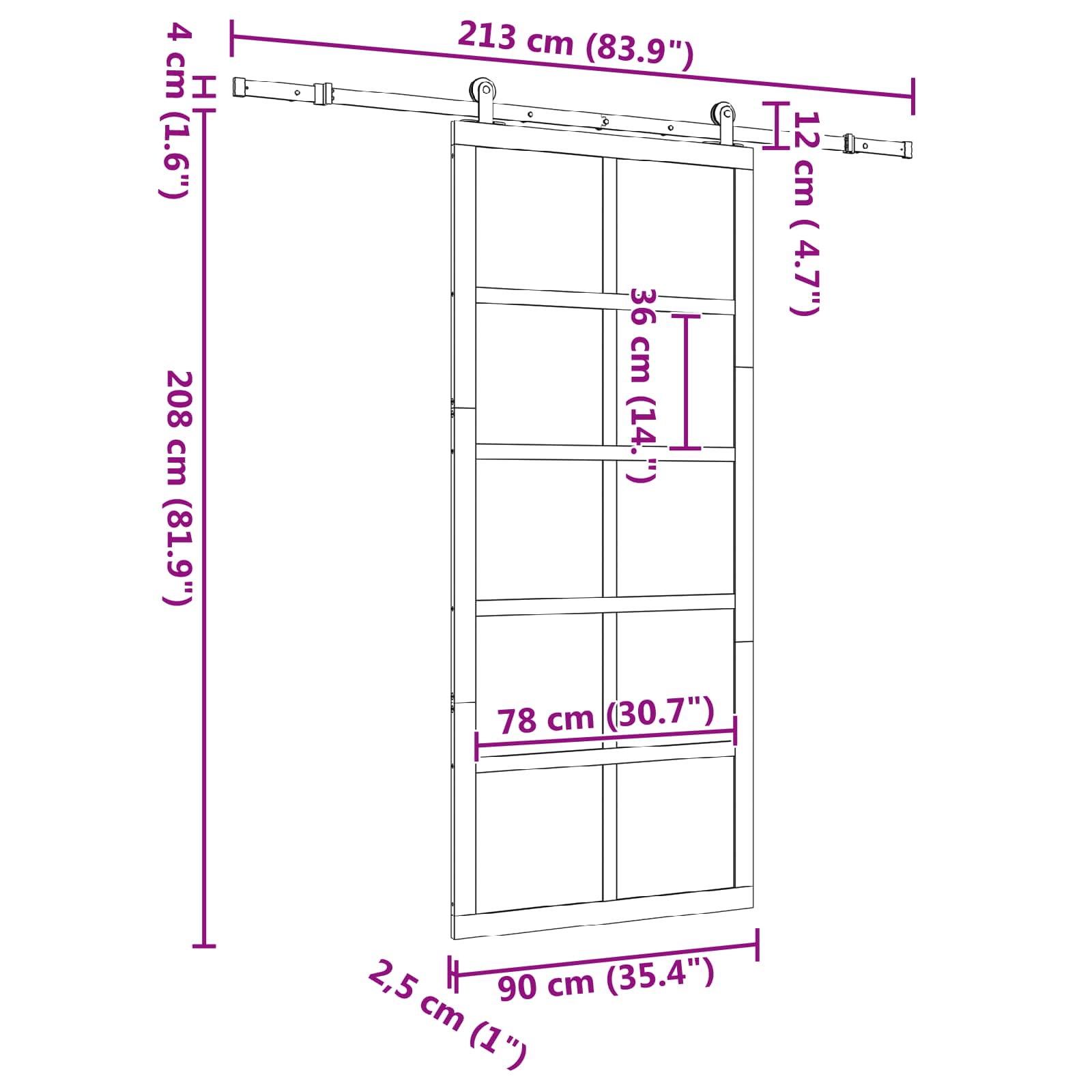 Schuifdeur Naturel 90 x 208 cm Massief grenenhout