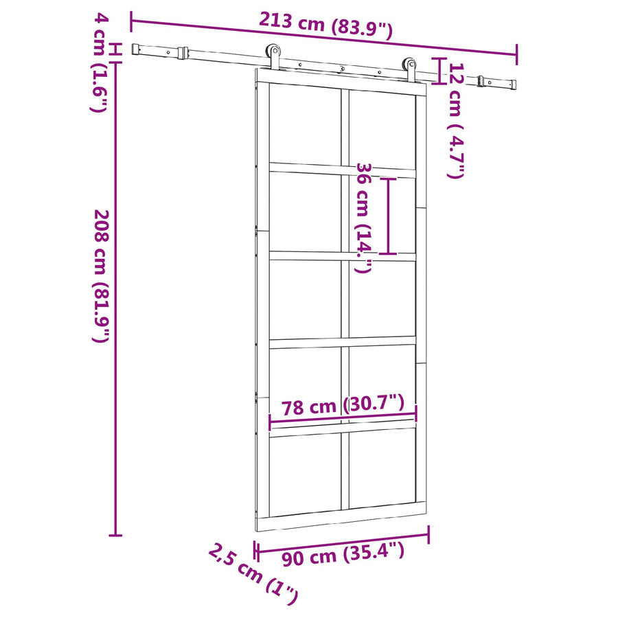 Schuifdeur Naturel 90 x 208 cm Massief grenenhout