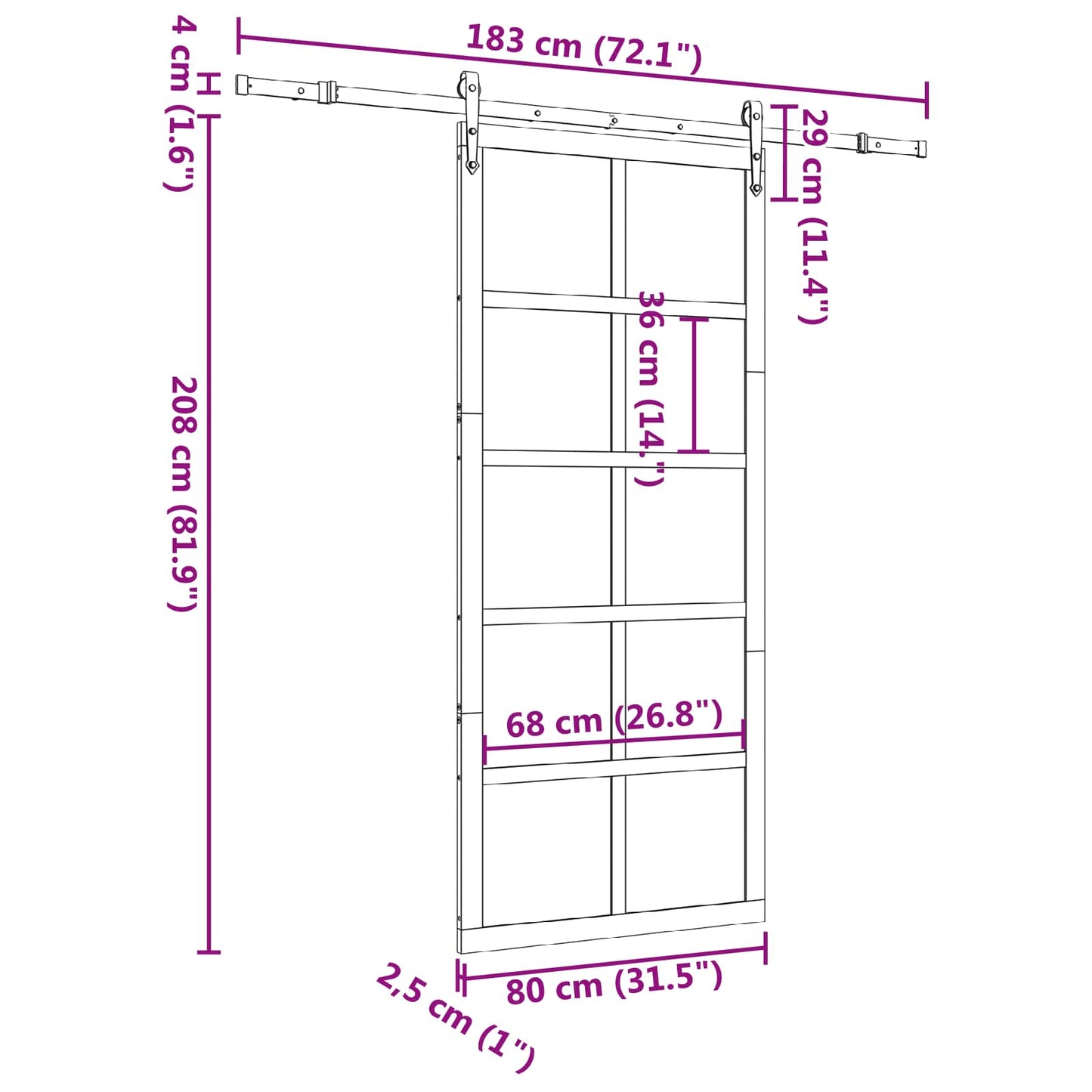 Schuifdeur Naturel 80 x 208 cm Massief grenenhout
