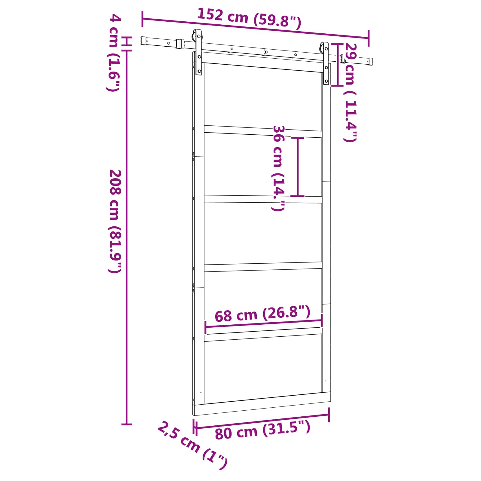 Schuifdeur Naturel 80 x 208 cm Massief grenenhout