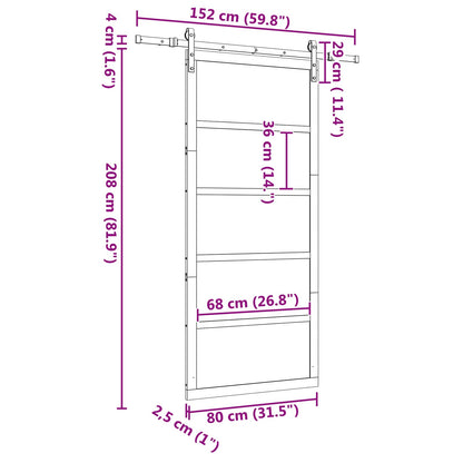 Schuifdeur Naturel 80 x 208 cm Massief grenenhout