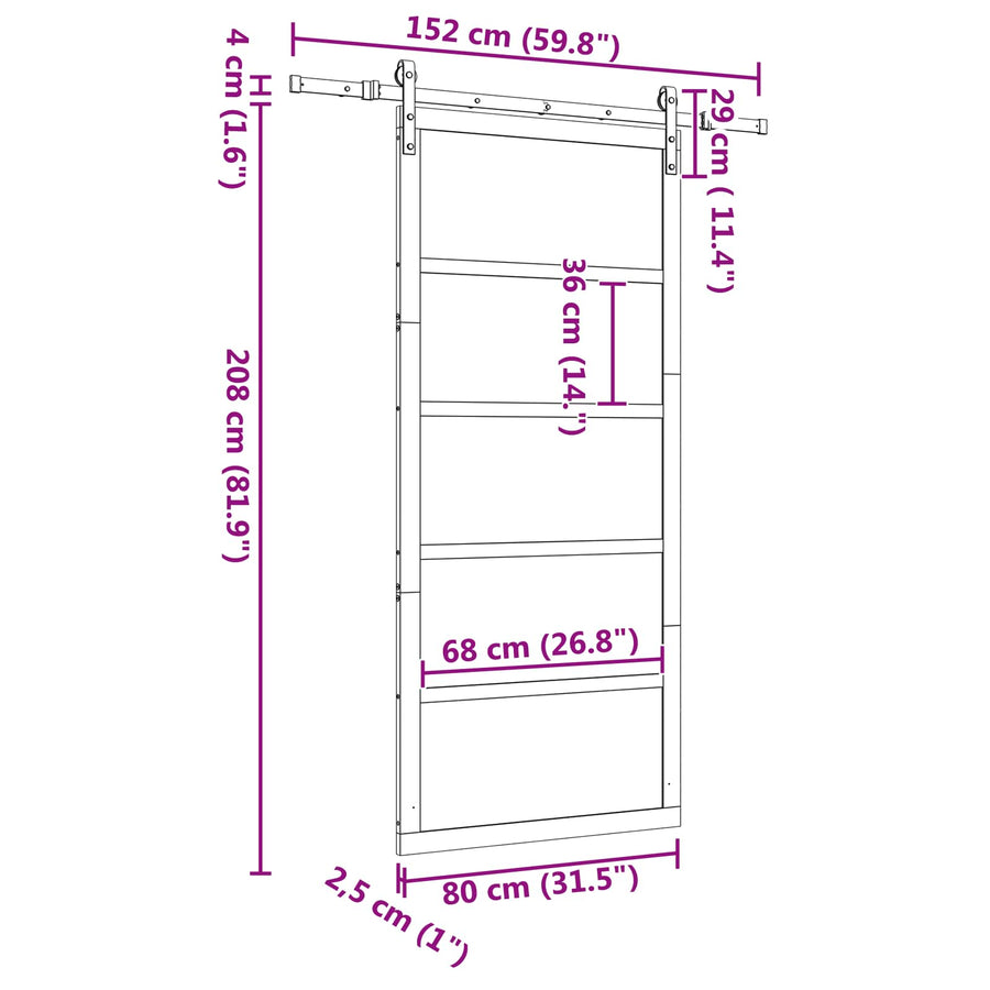 Schuifdeur Naturel 80 x 208 cm Massief grenenhout