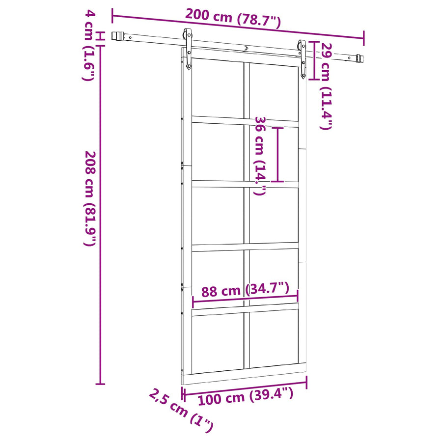 Schuifdeur Naturel 100 x 208 cm Massief grenenhout