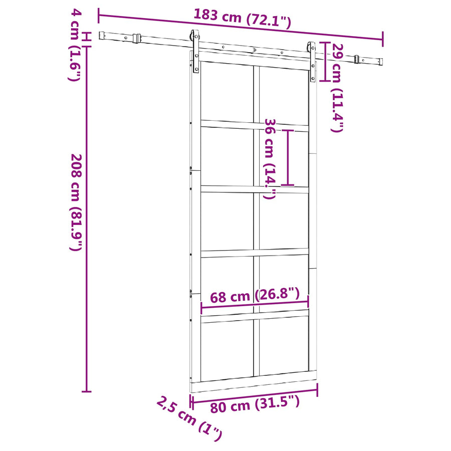Schuifdeur Naturel 80 x 208 cm Massief grenenhout
